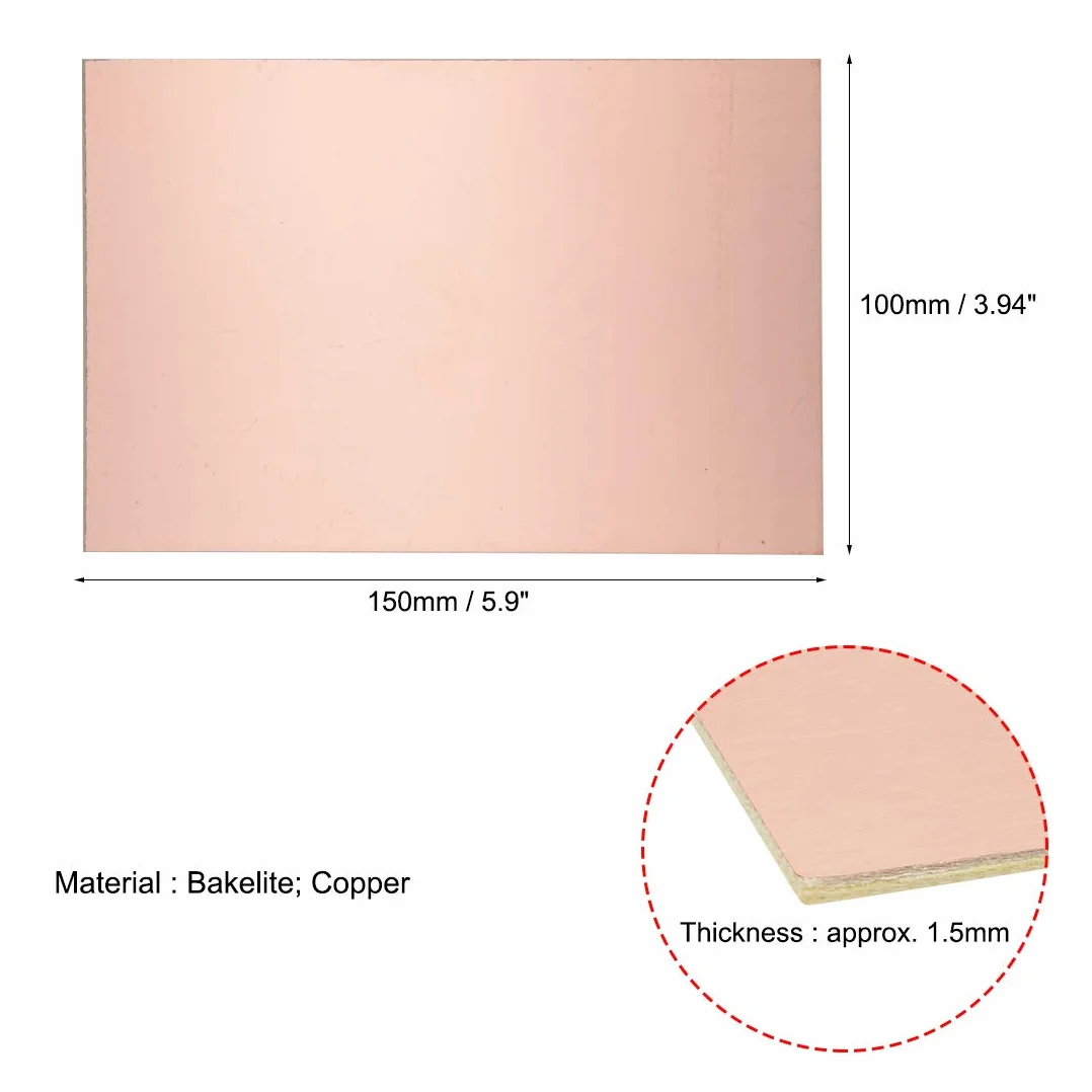 PATIKIL 150x100x1.5mm Rame Rivestito Laminato, 10pz FR4 Single-Sided PCB Circuito Scheda per Fai da Te Prototipazione, PCB Scheda