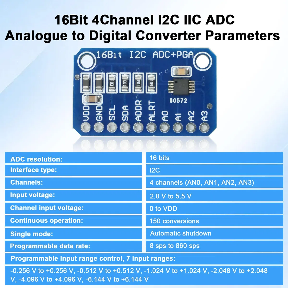 5PCS 16 bit 4 canali I2C IIC ADC PGA analogico digitale convertitore,analogico-digitale Modulo scheda di sviluppo con amplificatore a guadagno programmabile scheda di sviluppo del convertitore A