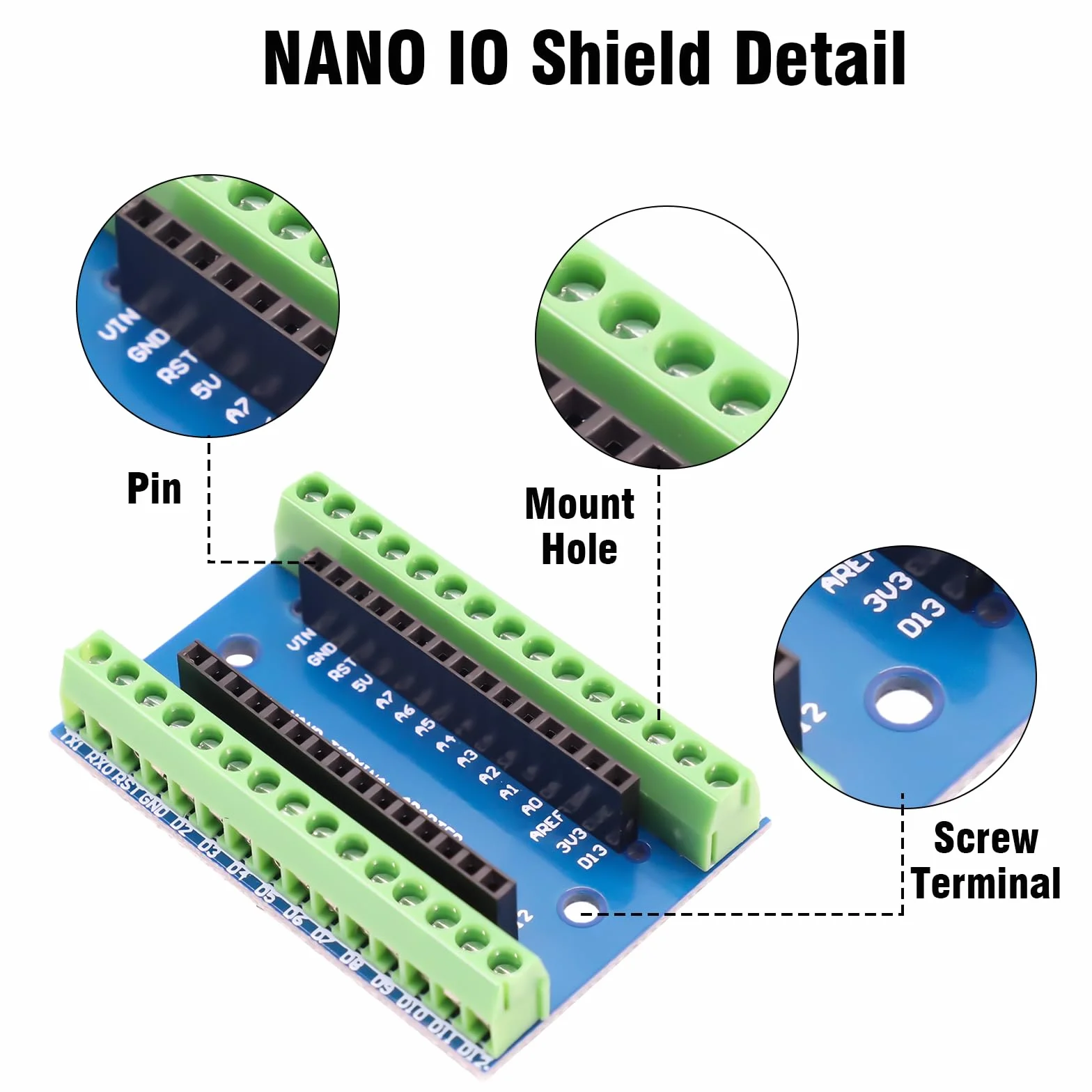 Nano Scheda di Estensione RUIZHI 2 pezzi Scheda di Estensione Adattatore Nano per Piastra con Connettori a Vite compatibile con Arduino