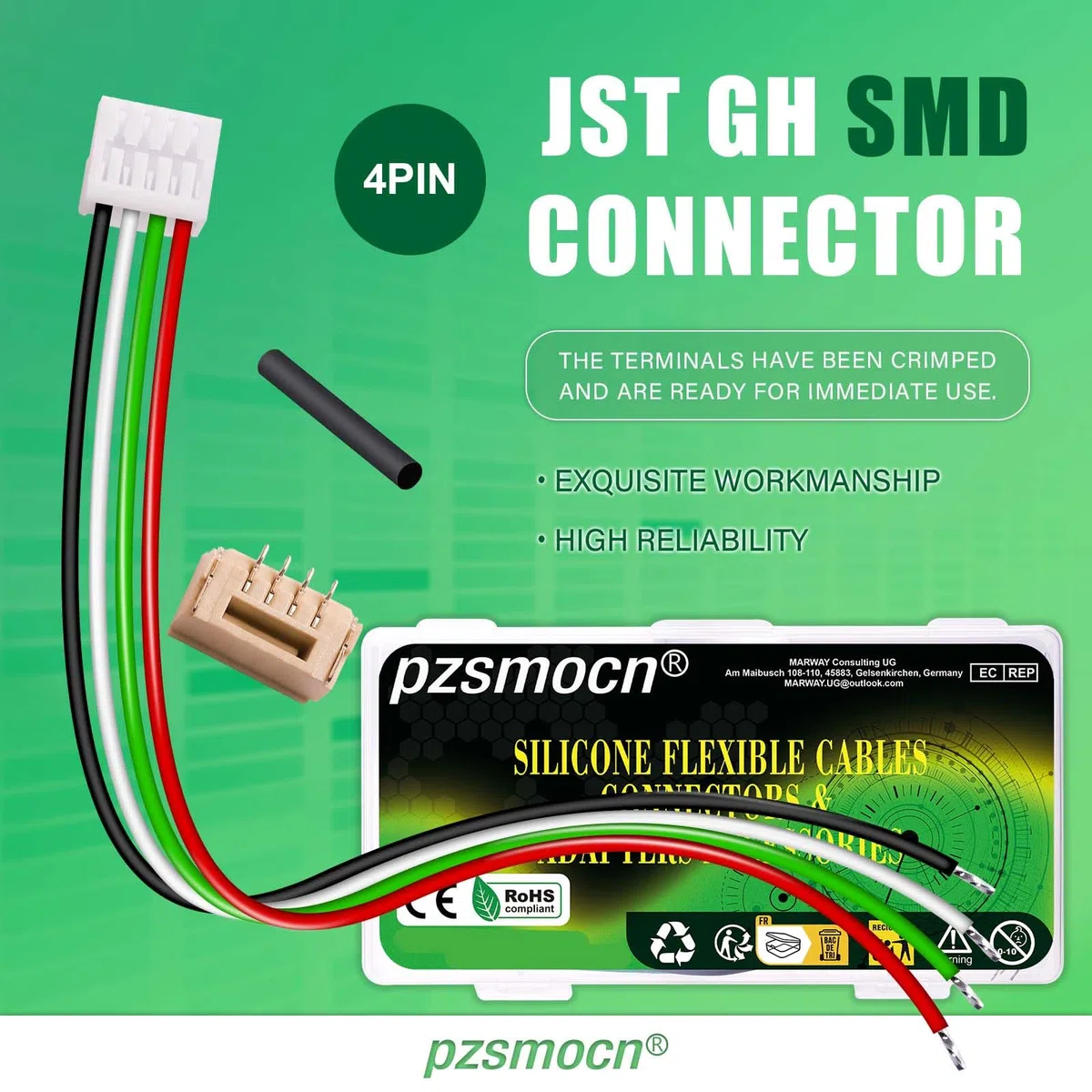 10 set/40 pezzi Mini Micro JST-GH-SMD-VHR 1,25 mm 4 pin 30 AWG Kit Cavo in Silicone, Connettore Femmina con Filo 20cm e Spina Maschio IC, per Strisce luminose a LED, Giocattoli RC, Batterie