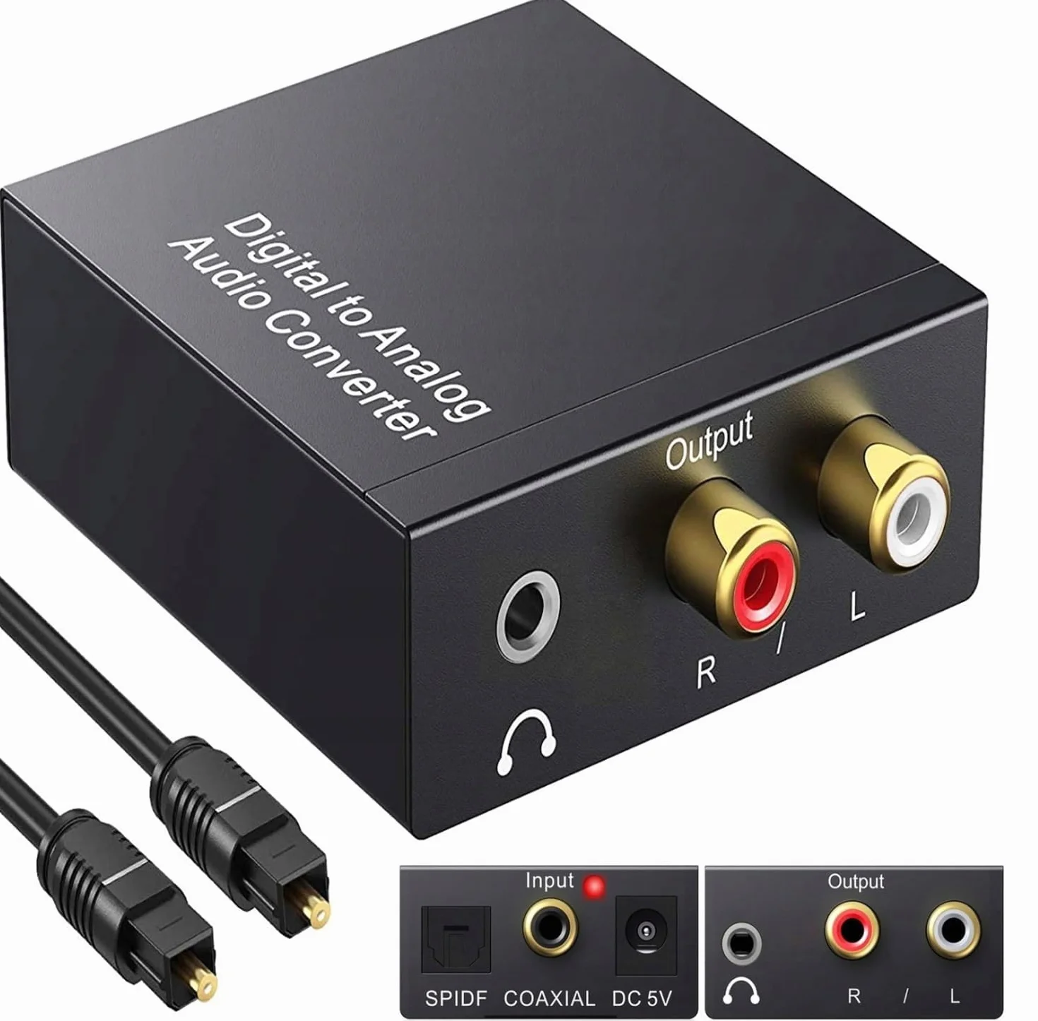 192kHz DAC Convertitore Ottico RCA Digitale ad Analogico Adattatore Audio Digitale ad Analogico Coaxial Toslink SPDIF a L/R Jack 3.5mm per Cuffie PS3 HDTV Blu RAY DVD Sky HD Fire TV Box