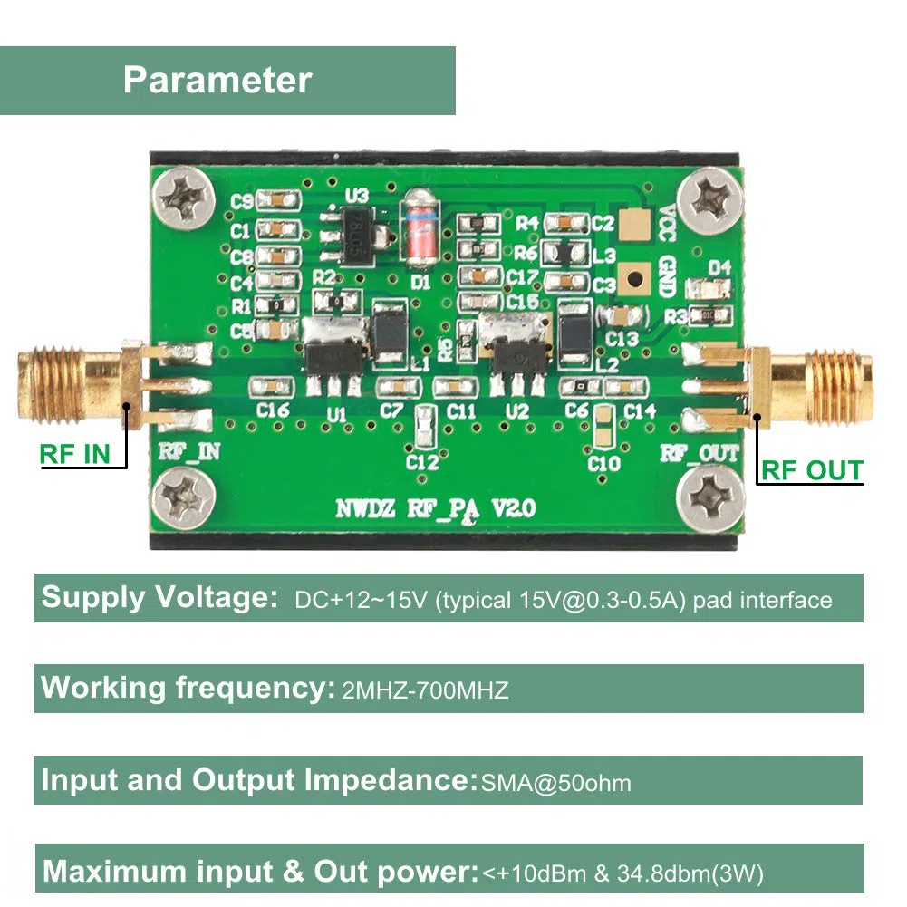 2MHz-700MHZ RF Amplificatore a Basso Rumore, 3W HF VHF UHF FM Amplificatore di potenza RF trasmettitore per radioamatori