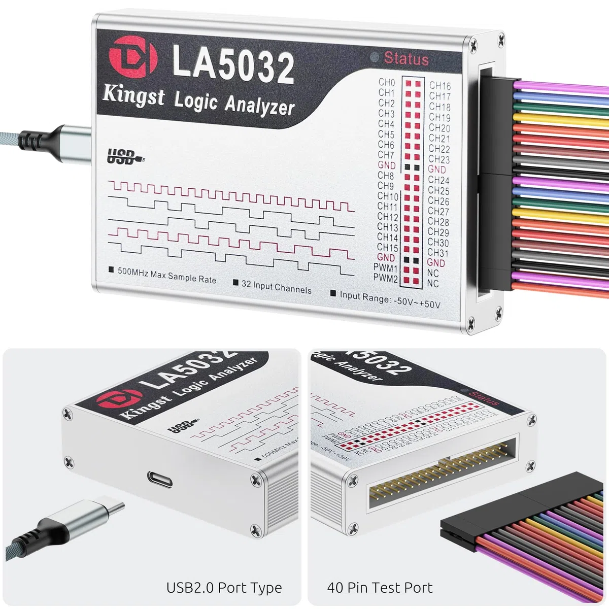 InnoMaker Analizzatore Logico USB LA5032 32 Canali 500MHz 10G Campioni per MCU ARM FPGA Strumento di Debug Analizzatore MIPI con Software Inglese Compatibile con Windows Mac Linux