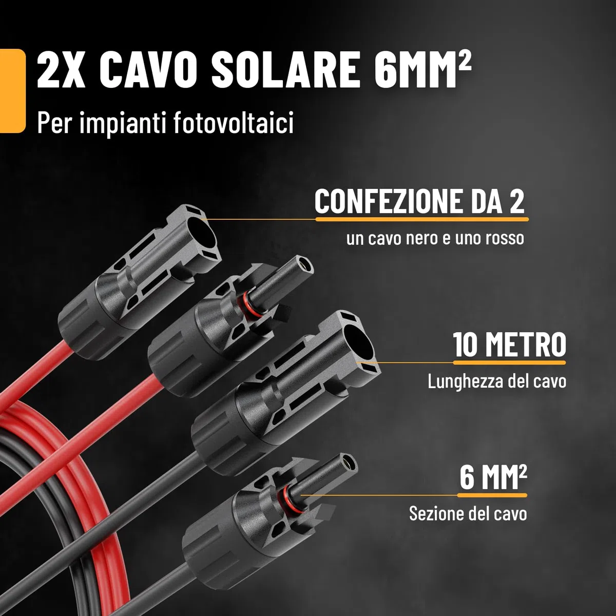 ABSINA 2x Cavo fotovoltaico 6 mm 10m H1Z2Z2-K nero & rosso - Cavo solare 6mm 10m resistente ai raggi UV - pannello solare, prolunga mc4, pannello fotovoltaico
