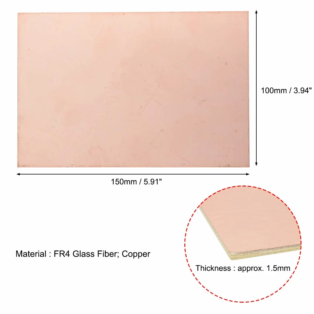 PATIKIL 150x100x1.5mm Rame Rivestito Laminato, 5pz FR4 Bifacciale PCB Circuito Scheda per Fai da Te Prototipazione, PCB Scheda