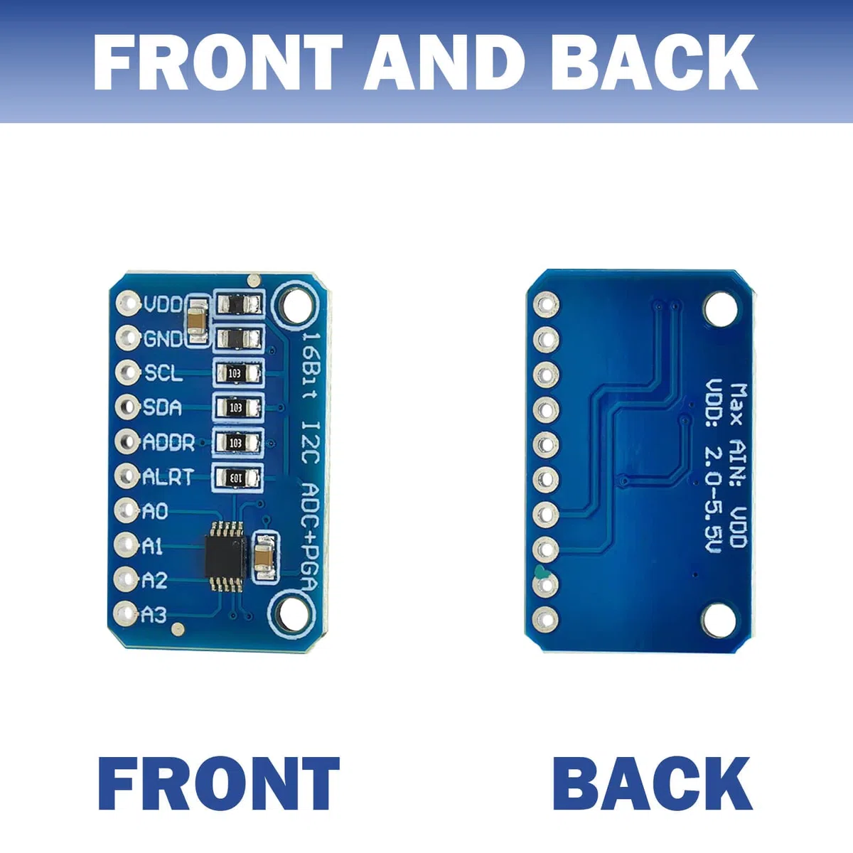 Modulo ADC 1115 ADS – (16 bit) Trasduttore digitale analogico a 4 canali per Arduino & Raspberry Pi – Modulo scheda di sviluppo (5 pezzi)