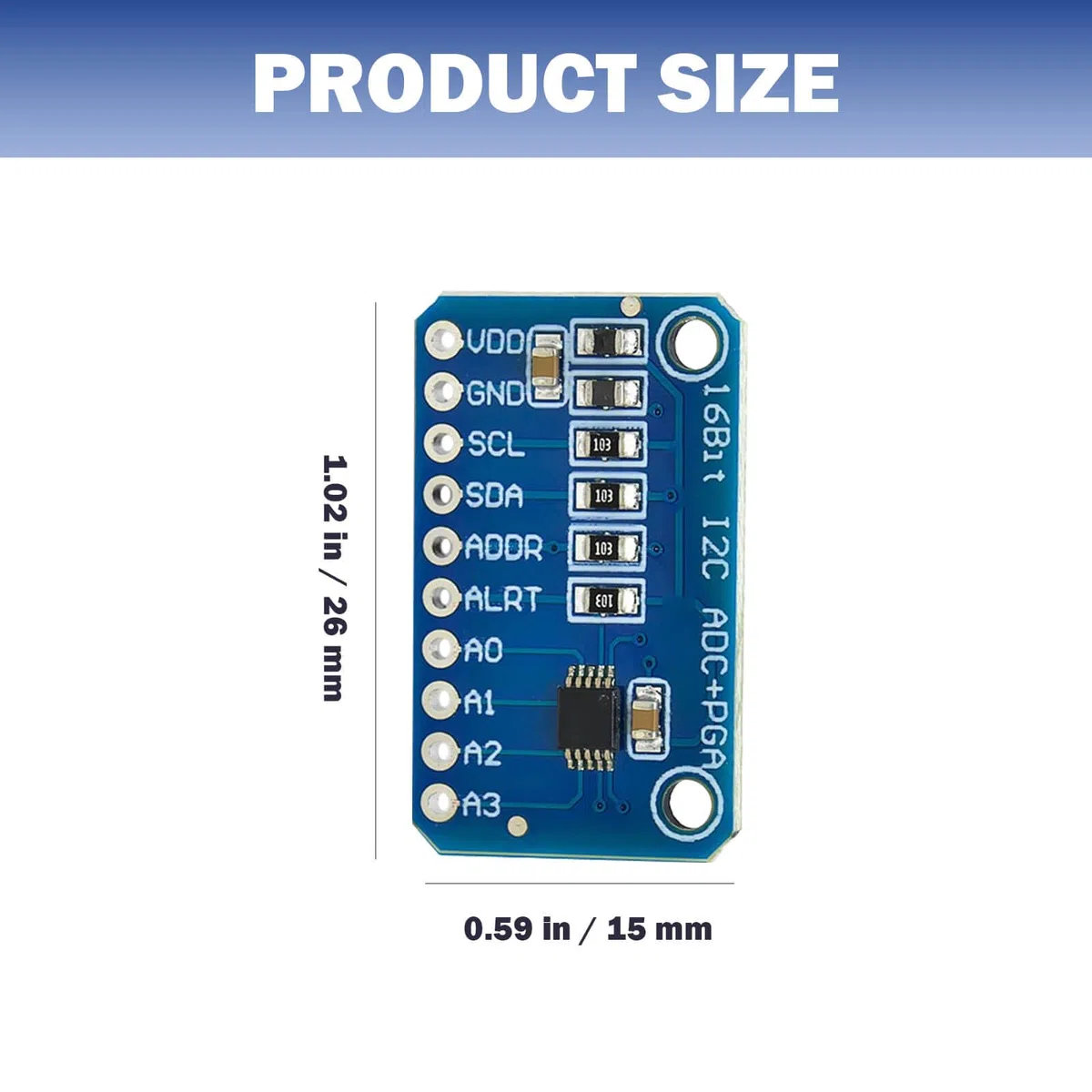 Modulo ADC 1115 ADS – (16 bit) Trasduttore digitale analogico a 4 canali per Arduino & Raspberry Pi – Modulo scheda di sviluppo (5 pezzi)
