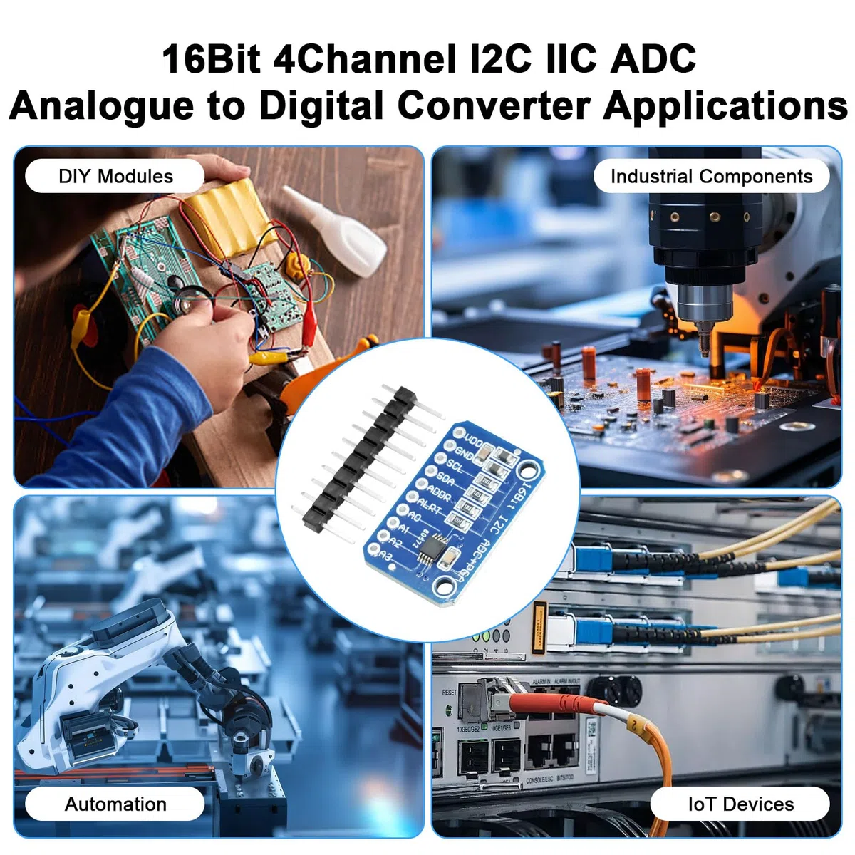 5PCS 16 bit 4 canali I2C IIC ADC PGA analogico digitale convertitore,analogico-digitale Modulo scheda di sviluppo con amplificatore a guadagno programmabile scheda di sviluppo del convertitore A