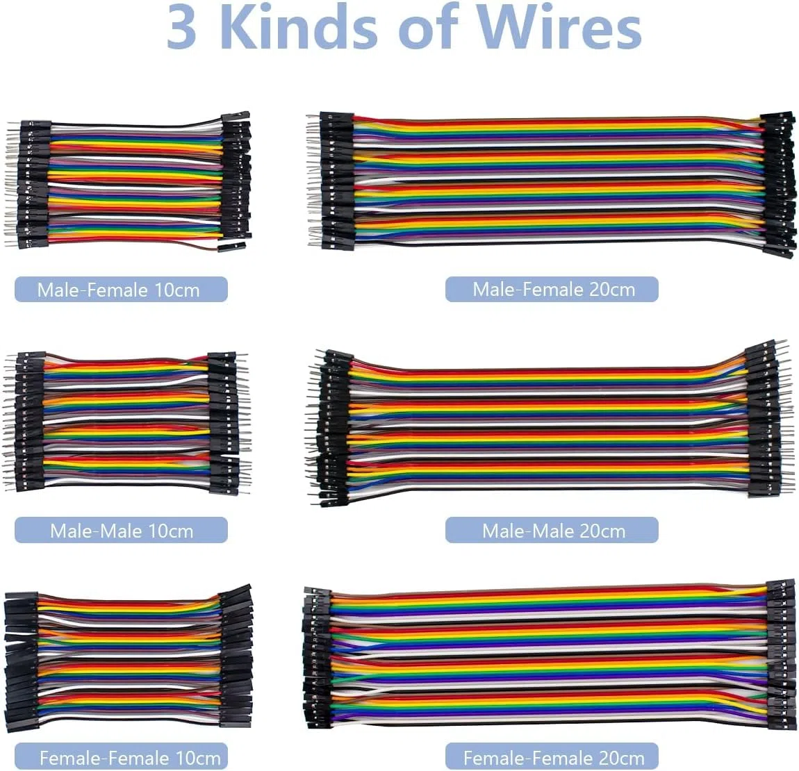 GTIWUNG 6 cavi jumper Wire a 40 pin, breadboard Ribbon Cables, 10 cm e 20 cm, femmina, 24 AWG, per Arduino e Raspberry Pi Breadboard