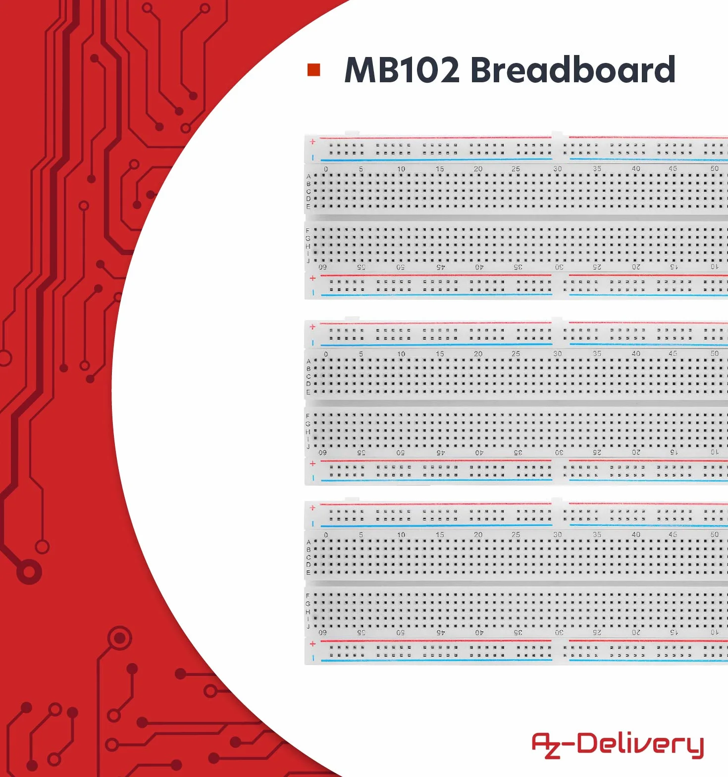 AZDelivery 3 x Breadboard Kit - Jumper Wire Cavetti Kit + 3 x Breadboard MB102 830 compatibile con Arduino incluso un E-Book!