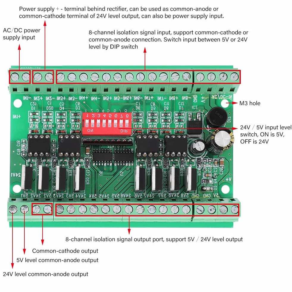 Convertitore di livello logico 8-V 24 V 8-Channel, Npn/Pnp a Npn Convertitore di segnali Squarewave Convertitore di livello 10MHZ