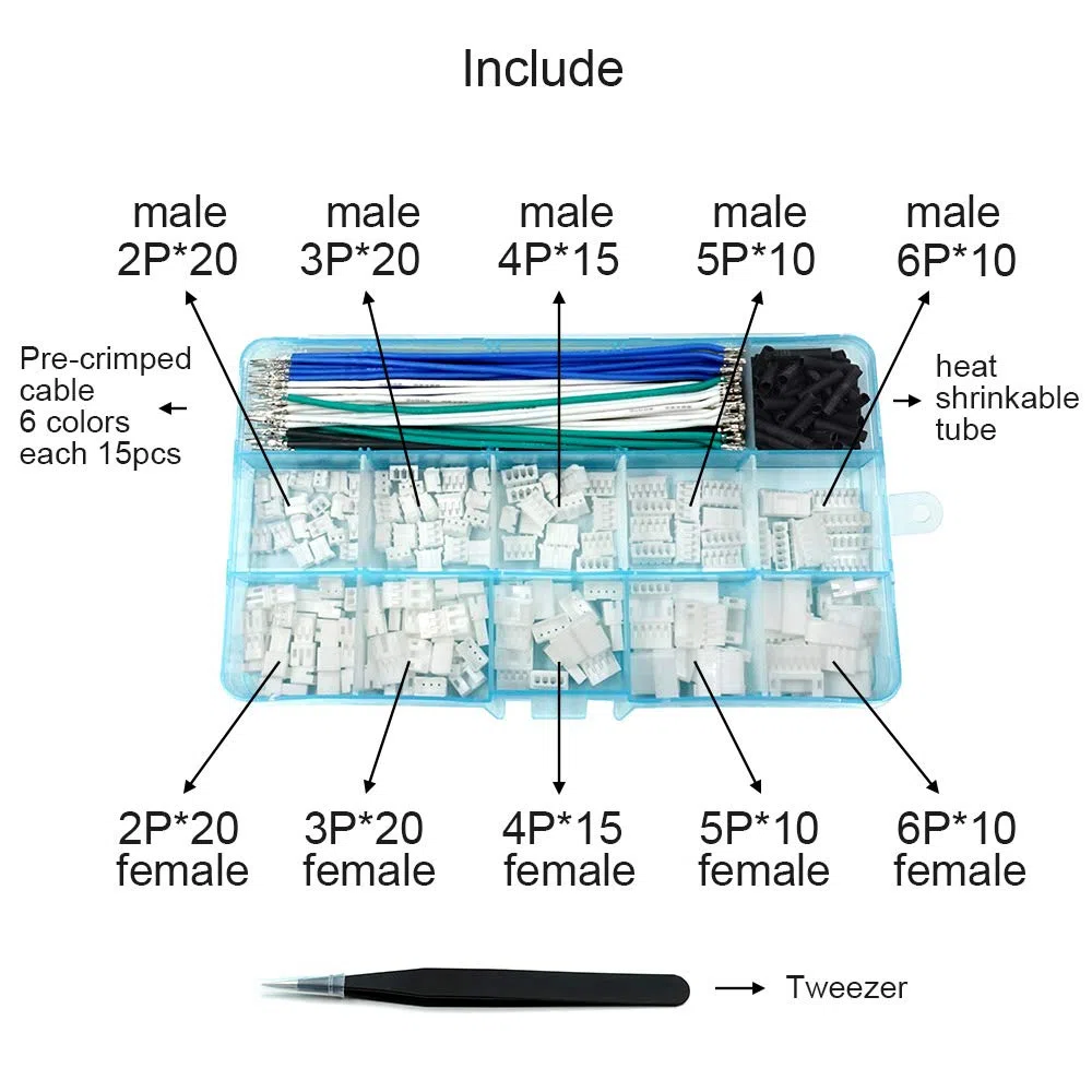 Kit di cavi pre-crimpati con connettore PH 2.0 compatibile con JST-PH2.0 mm per batteria Arduino mkr1010 MKR Zero e MKR Vidor 4000 (connettore femmina e maschio e cavo)