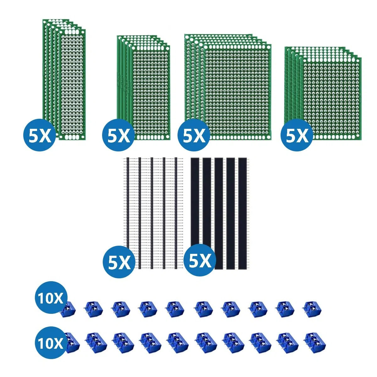 MMOBIEL 60 Pezzi Set di circuiti stampati per prototipi con terminali a vite 2/3 piedini Maschio/Femmina, set universale con kit fai da te per progetti elettronici con Arduino