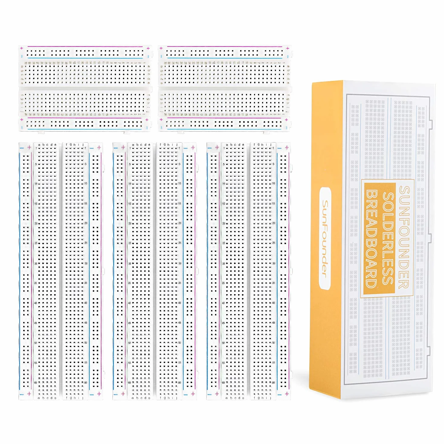 SUNFOUNDER 5PCS Breadboards Kit includono 3PC 830 Punti 2PCS 400 Punti Solderless Breadboard Compatibile per Arduino Proto Shield distribuzione Blocchi di Collegamento