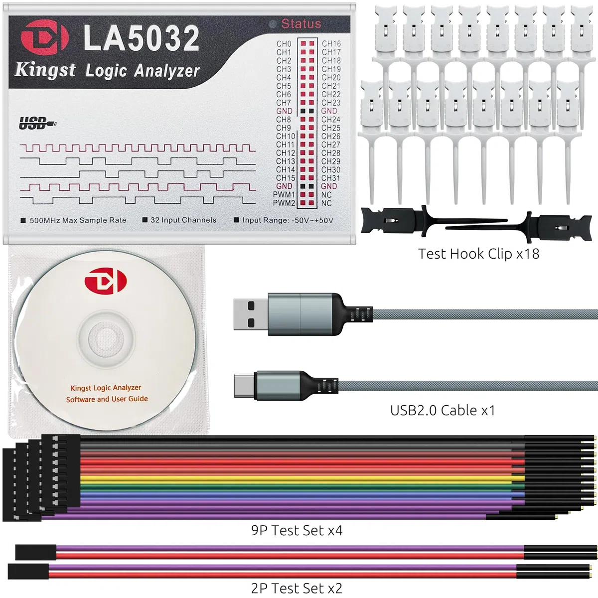 InnoMaker Analizzatore Logico USB LA5032 32 Canali 500MHz 10G Campioni per MCU ARM FPGA Strumento di Debug Analizzatore MIPI con Software Inglese Compatibile con Windows Mac Linux