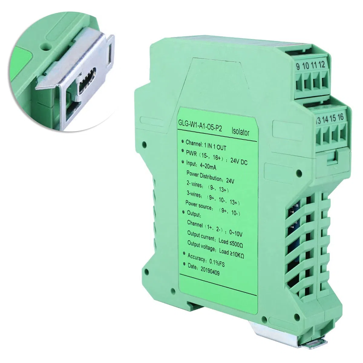 GLG 24 V DC segnale di corrente analogico, convertitore di segnale digitale, trasmettitore isolante, 4 – 20 mA SPS (ingresso e uscita 4 – 20 mA fino a 0 – 10 V)