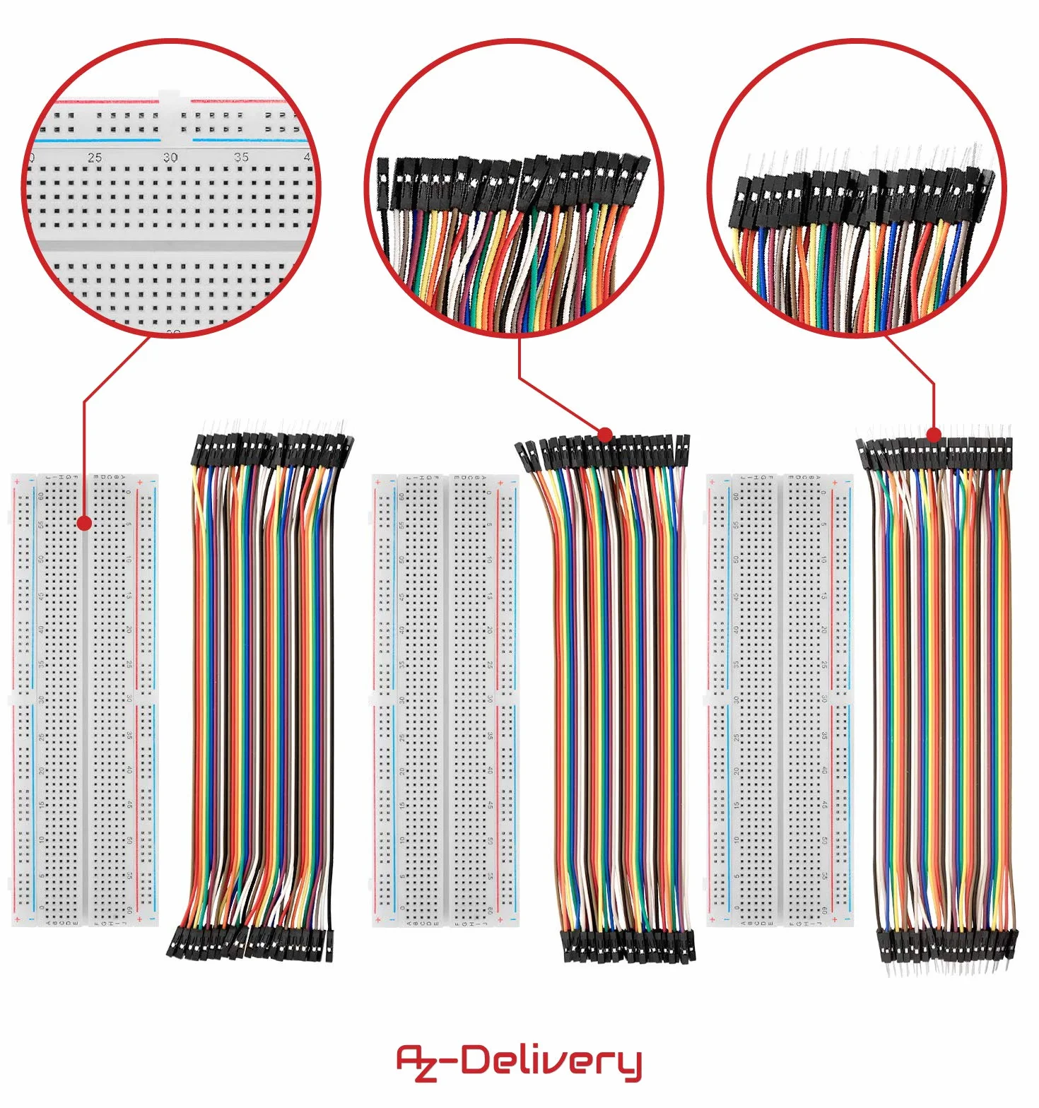 AZDelivery 3 x Breadboard Kit - Jumper Wire Cavetti Kit + 3 x Breadboard MB102 830 compatibile con Arduino incluso un E-Book!