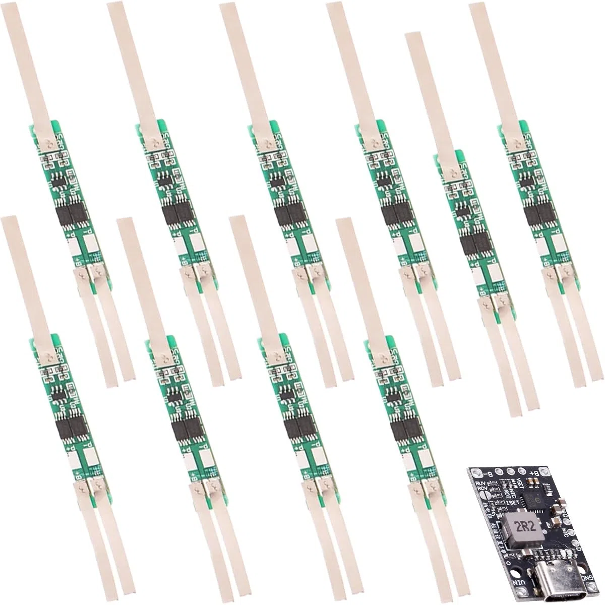 10pcs 2S 7.4V 18650 Scheda di protezione 3A BMS Scheda di protezione per batteria agli ioni di litio Protezione multicircuito, con bande di nichel Modulo di ricarica