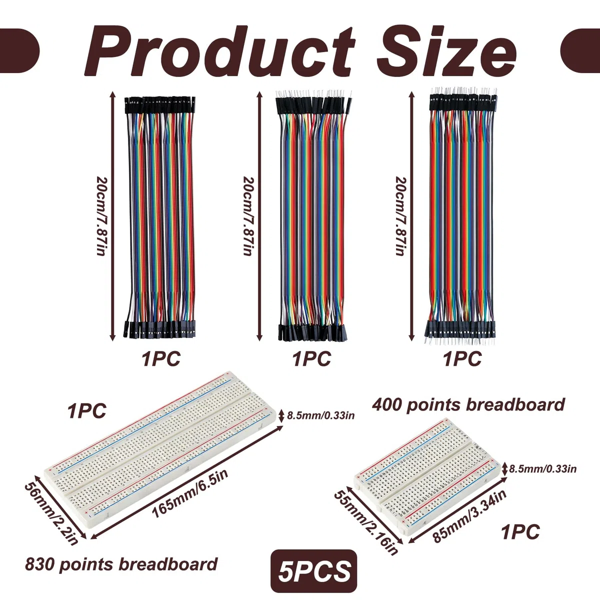 5 Kit Breadboard 400 e 830 Punti con Cavi Dupont 40 Pin, Jumper Wire Maschio-Maschio-Femmina Femmina Maschio, Piastre Senza Saldature Prova per Arduino, Raspberry Pi, Progetti Elettronici
