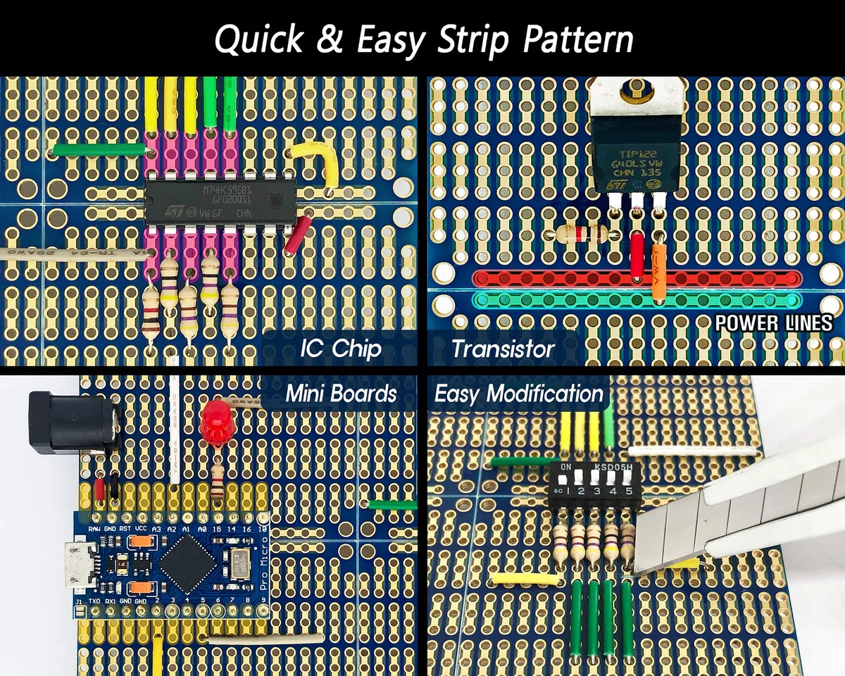 ElectroCookie frazionabili PCB, Board con Alimentazione Rails per arduino ed Elettronica, Gold-Plated Strip, 3.8 "x3.5 (3 Pack, Blau)