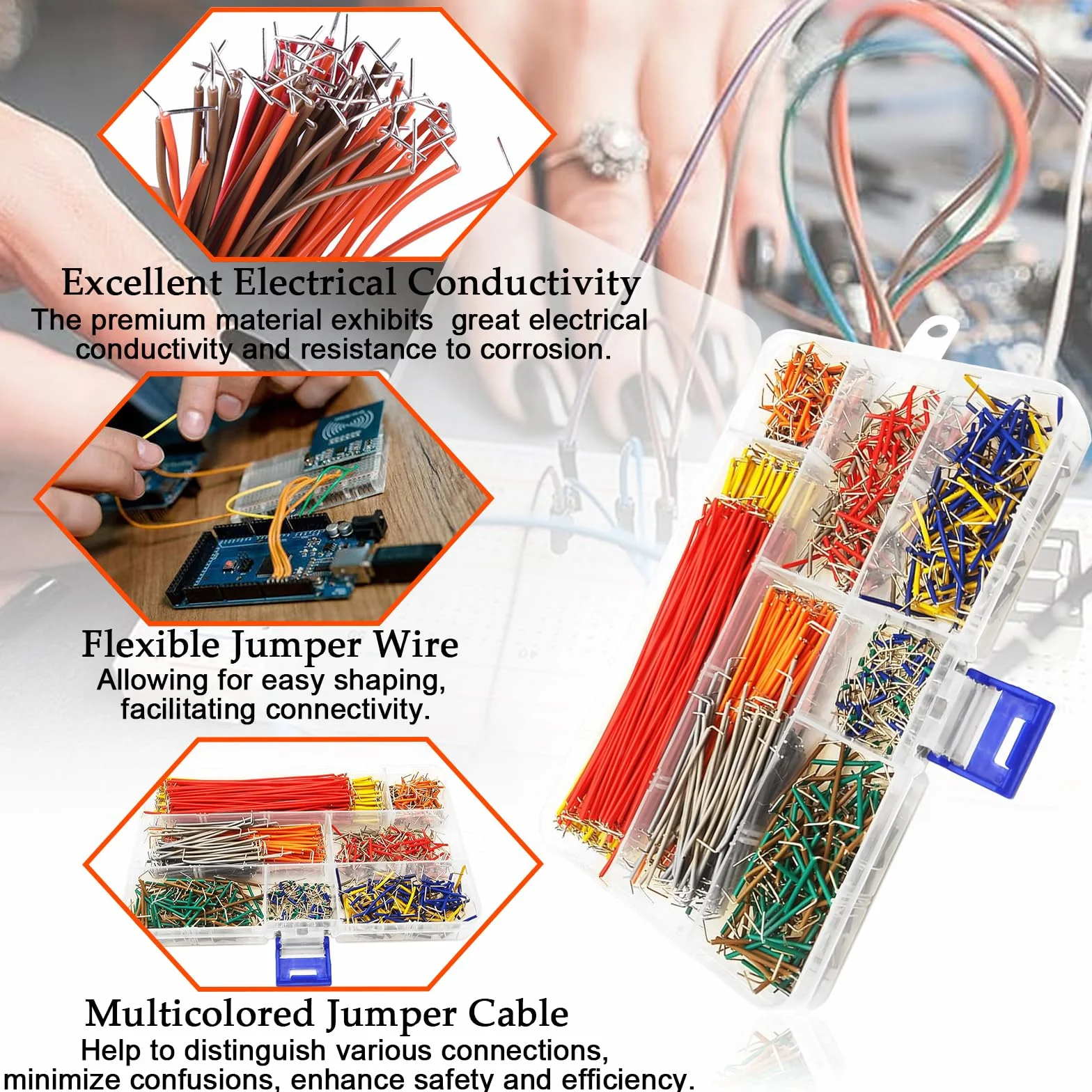 840 Pezzi Flessibile Fili Jumper Kit, 14 Lunghezza Fili Jumper Breadboard 2-125mm, Multicolore U Forma un Cavo Jumper, Filo Jumper con Trasparente Scatola per Saldatura a Circuito Chiuso