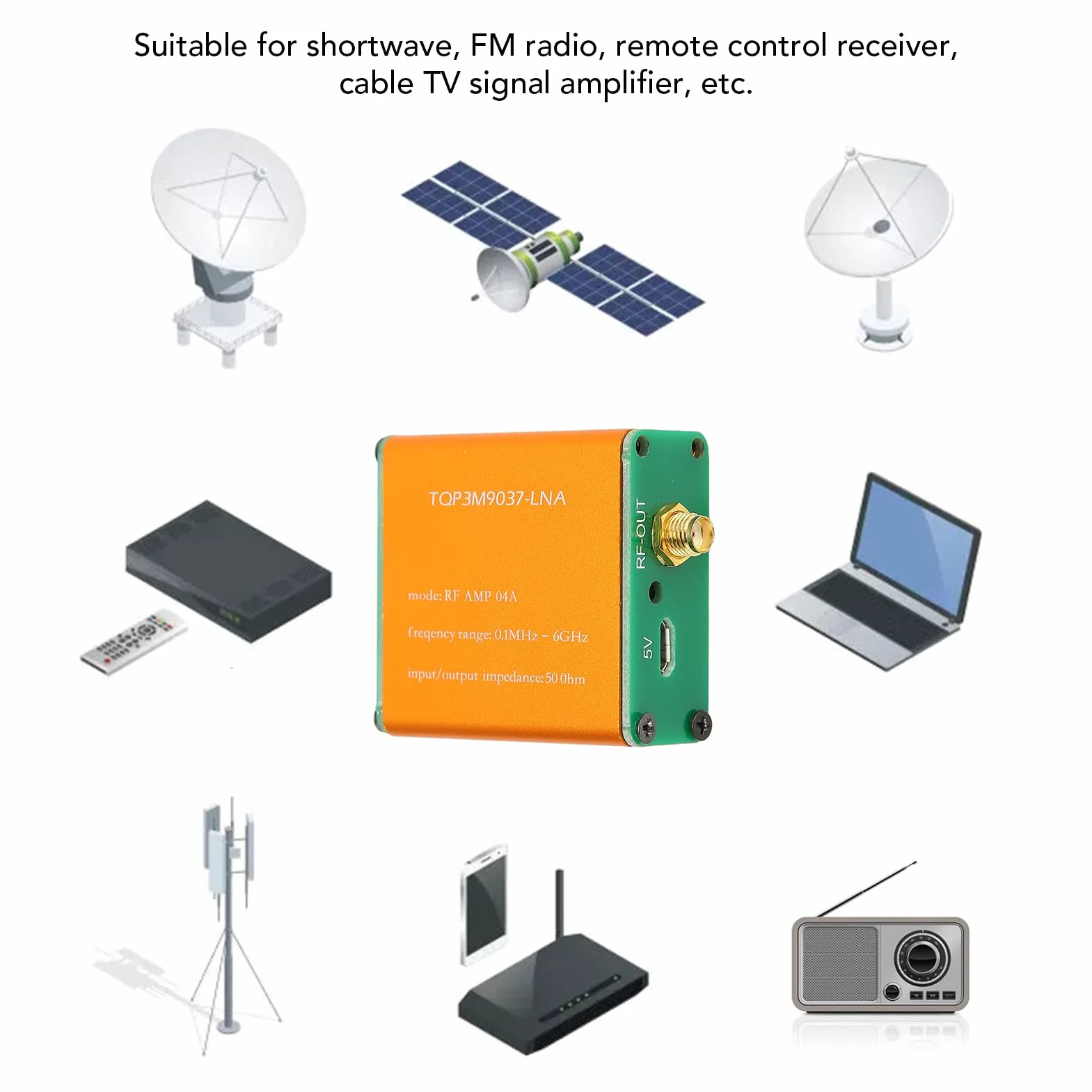 Amplificatore a Basso Rumore da 0,1 MHz a 6 GHz, Amplificatore LNA Ad Alto Guadagno da 20 DB per Onde Corte, Radio FM, Modulo Preamplificatore di Potenza RF, Connettore SMA(Spedito senza batteria)
