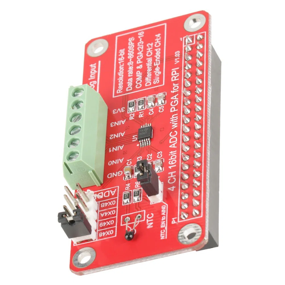 Akozon Modulo di Scheda di Sviluppo ADC 16 Bit a 4 Canali Modulo Convertitore Analogico-digitale Amplificatore a Guadagno Programmabile per 3/2 / B +
