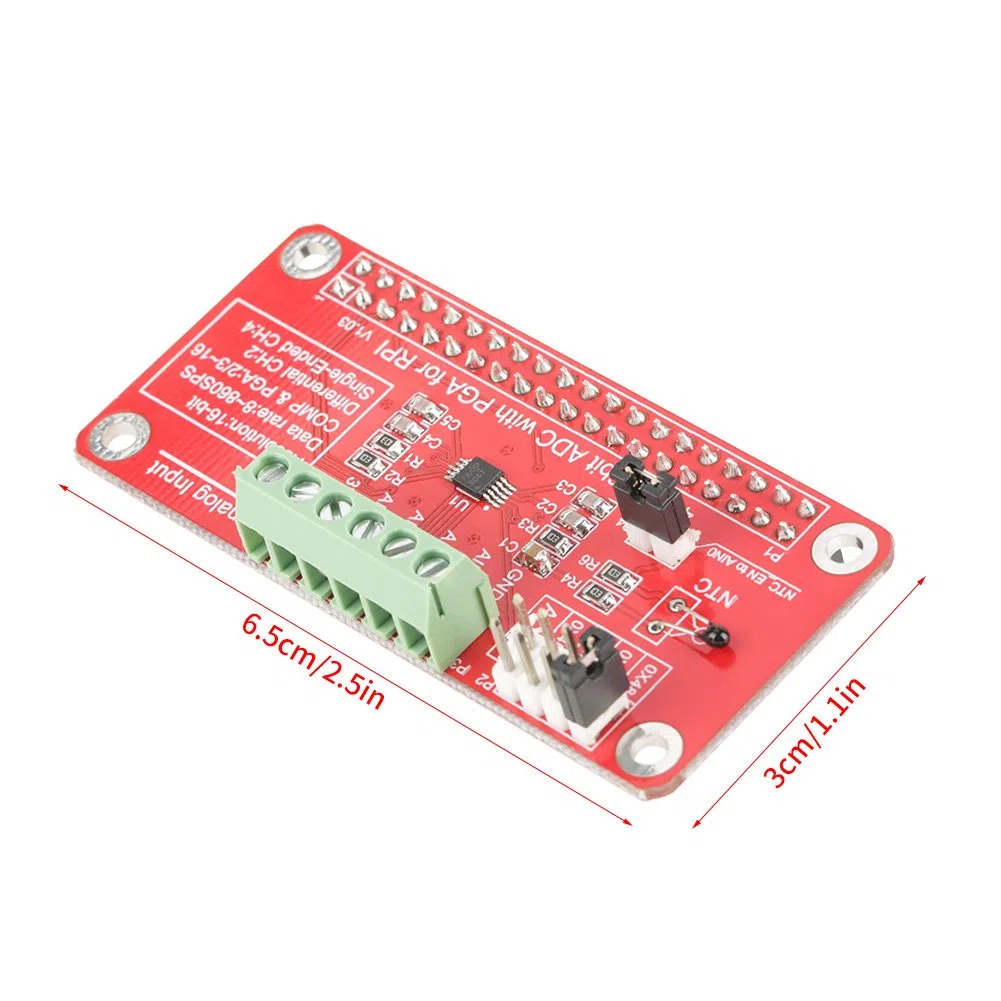 Akozon Modulo di Scheda di Sviluppo ADC 16 Bit a 4 Canali Modulo Convertitore Analogico-digitale Amplificatore a Guadagno Programmabile per 3/2 / B +