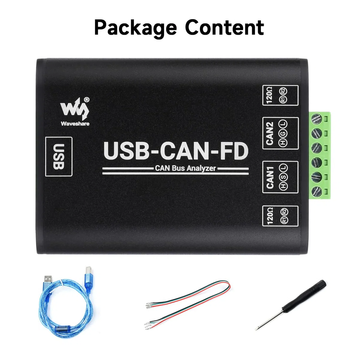 Waveshare Industrial Grade CAN/CAN FD Bus Data Analyzer, USB To CAN FD Adapter, CAN/CAN FD Bus Communication Interface Card, compatible with Windows XP/7/8/10/11