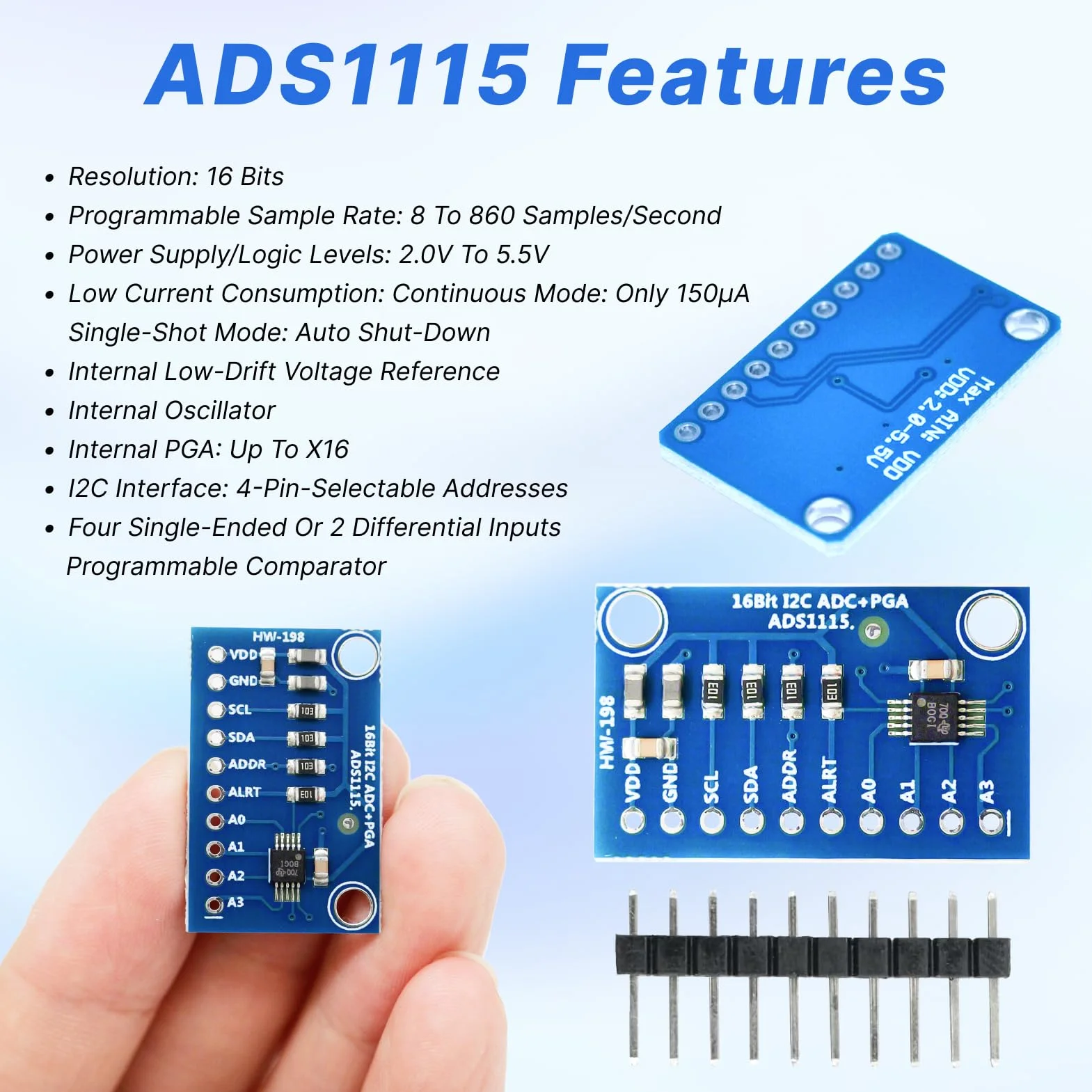 3pcs ads1115 16-bit adc module Convertitore Analogico-Digitale 16 Bit 4 Canali con Interfaccia I2C per Microcontrollori for Arduino, Raspberry Pi e Progetti ESP32 ads1115 for adafruit