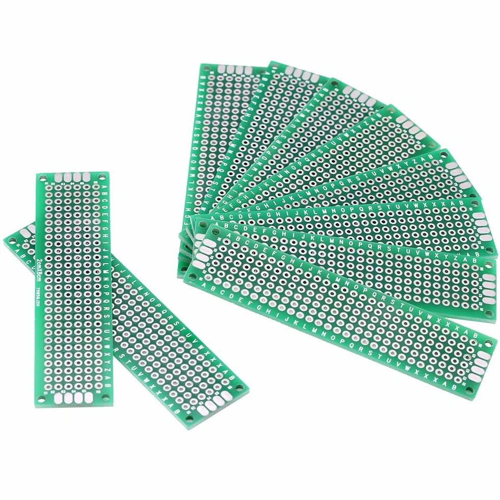 Akozon Basetta Millefori, 10 pz Doppia Faccia Prototipazione Circuiti Stampati Universale Componenti Elettronici per Saldatura a Saldare Fai te 2 x 8 cm