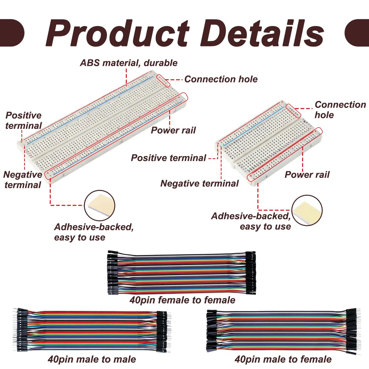5 Kit Breadboard 400 e 830 Punti con Cavi Dupont 40 Pin, Jumper Wire Maschio-Maschio-Femmina Femmina Maschio, Piastre Senza Saldature Prova per Arduino, Raspberry Pi, Progetti Elettronici