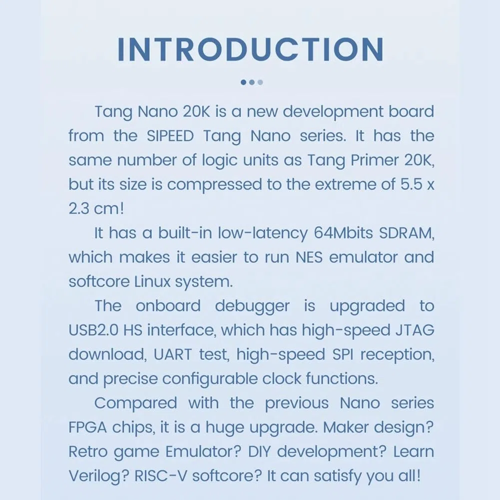 Scheda di Sviluppo FPGA Tang Nano 20K RISCV Linux per Lettori di Giochi retrò Durevole Facile da Installare Facile da Usare