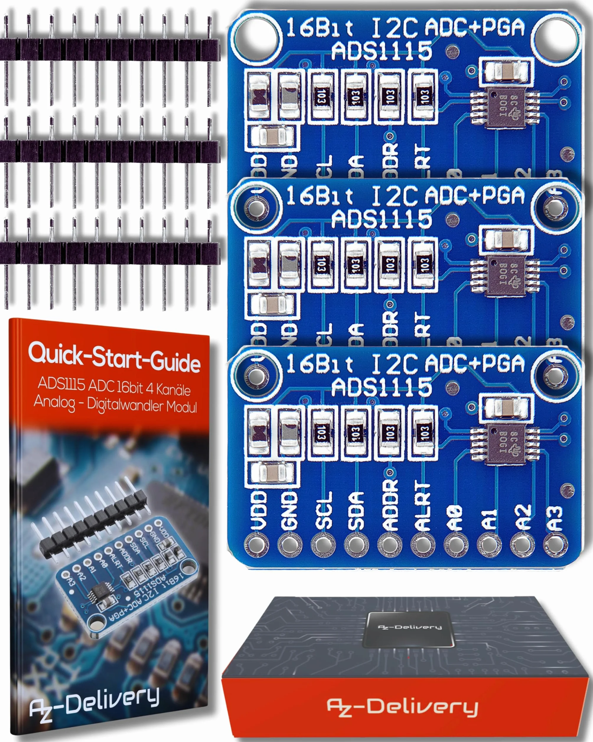 AZDelivery 3x Modulo Convertitore ADC 16bit 4 Canali compatibile con ADS1115 compatibile con Arduino e Raspberry Pi incluso E-Book!