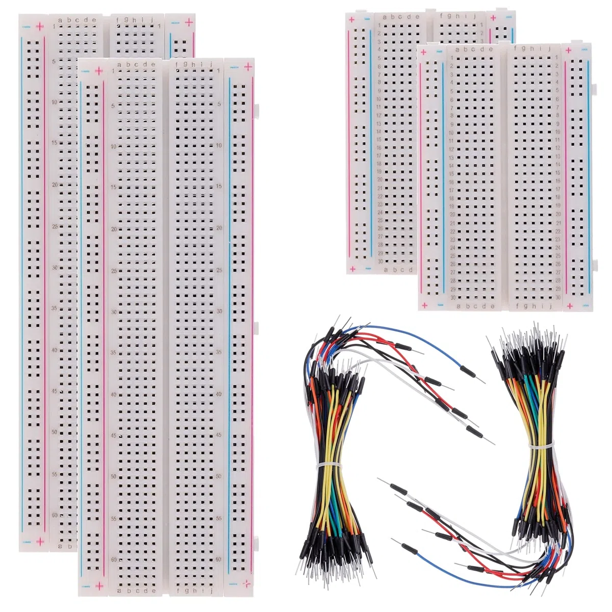 BOJACK Breadboard Kit Breadboard senza Saldatura 2 Pcs 830 Punti ＆ 2 Pcs 400 Punti ＆ 126 Pcs Flessibili Breadboard Ponticelli Breadboard Jumper Wire Set (3 Valori 130 Pezzi)