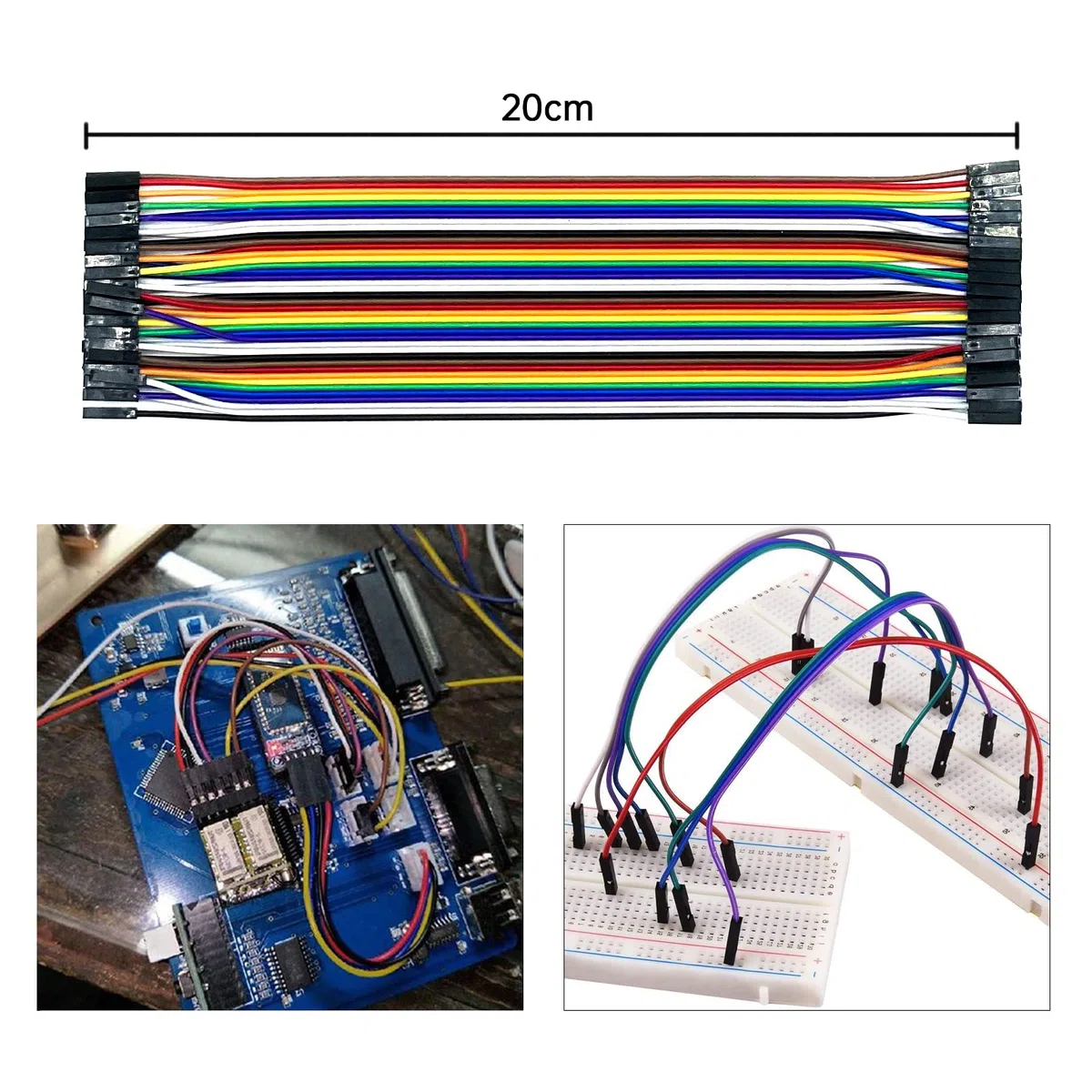 Set di cavi jumper 3 x 40 pezzi ciascuno da 20 cm, ponticelli femmina-femmina, maschio-femmina, maschio-maschio cavo 28 AWG ponticelli per Arduino Raspberry Pi (set di 3)