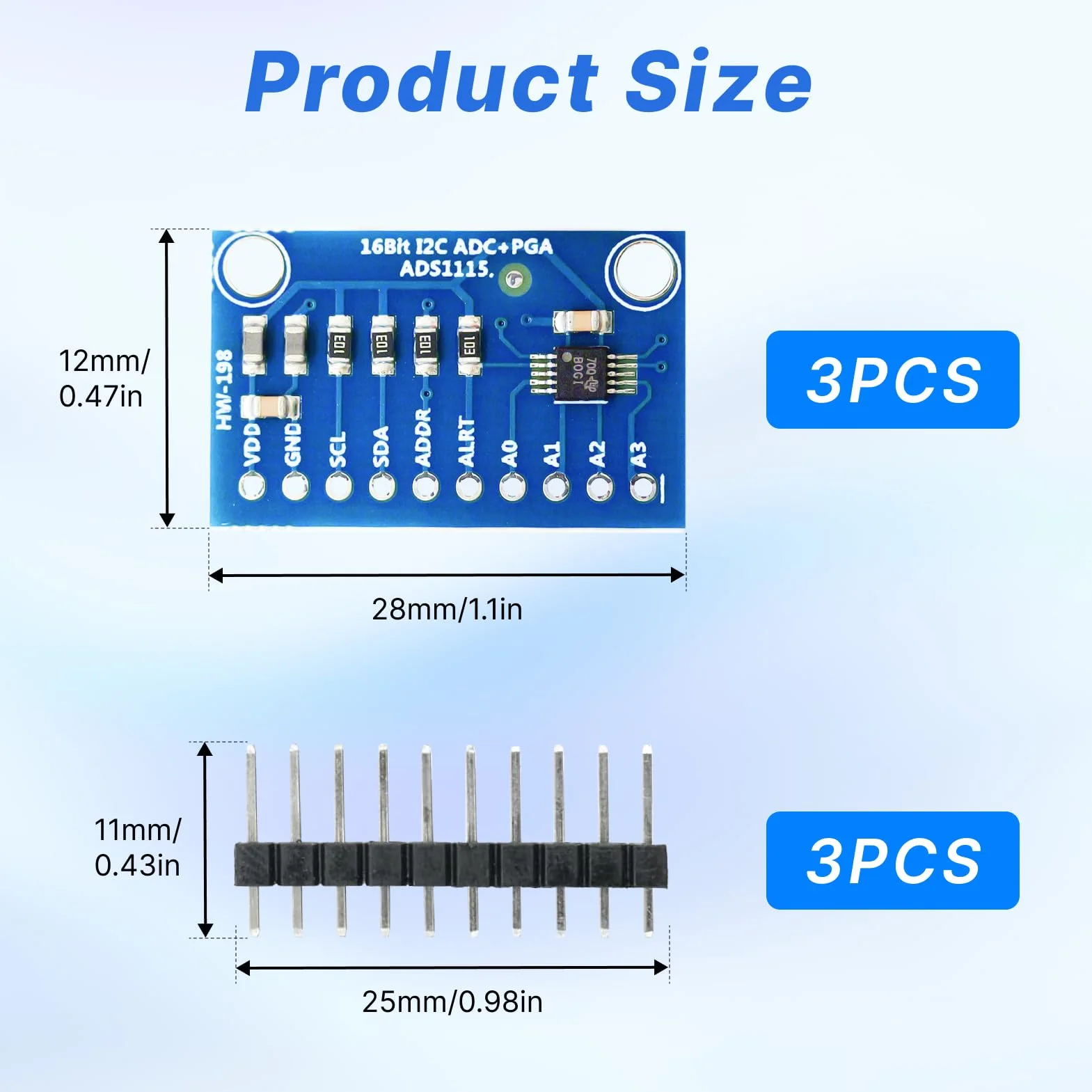 3pcs ads1115 16-bit adc module Convertitore Analogico-Digitale 16 Bit 4 Canali con Interfaccia I2C per Microcontrollori for Arduino, Raspberry Pi e Progetti ESP32 ads1115 for adafruit